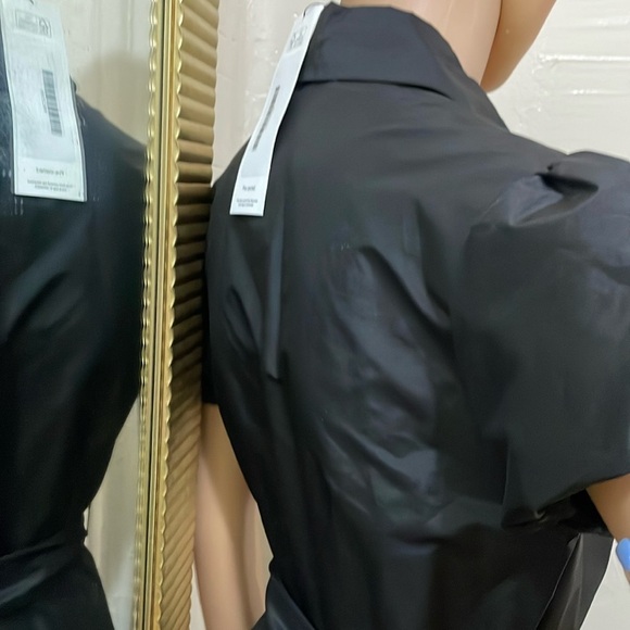 BCBGMaxAzria Black A-Line Peplum Dress with Puff Sleeves - Picture 9 of 16